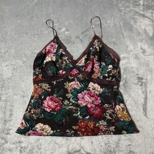 VTG Y2K Megan Park 100% Silk‎ Floral Tantop Size 0 Cottage Whimsygoth
